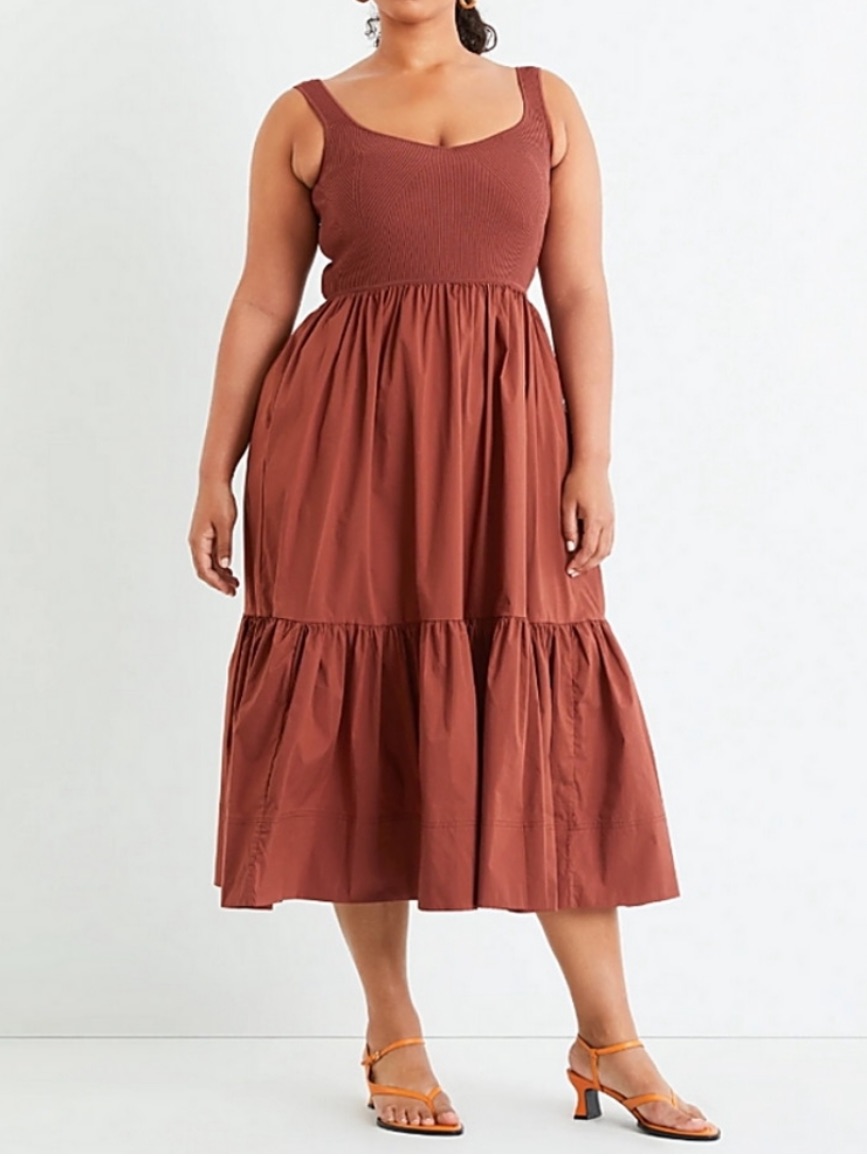 Tanya Taylor Smocked Bodice Tiered Midi Josephina Dress